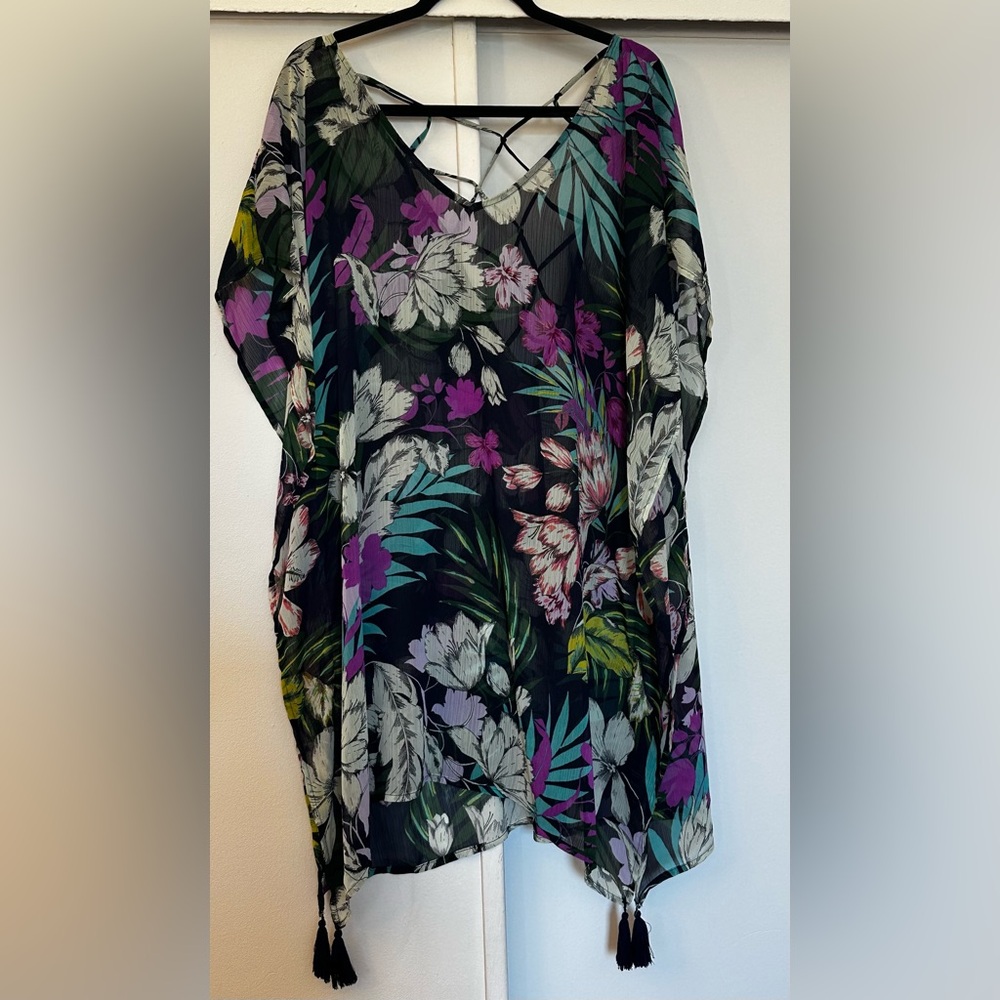 Floral Black Kimono - Beach Cover-Up